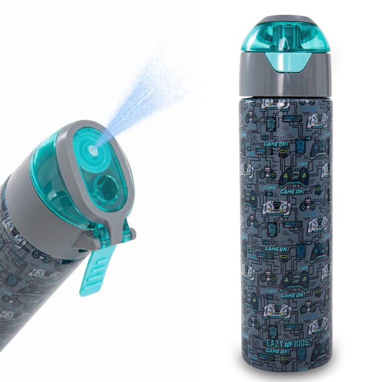 Eazy Kids - Insulated Stainless Steel Water Bottle w/Spray, Gaming 640ml - Grey