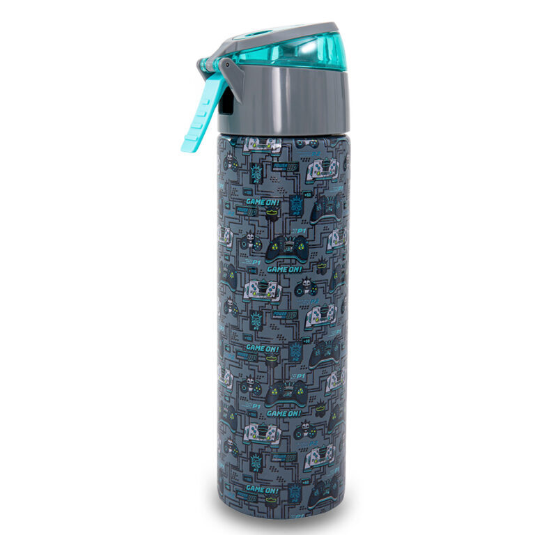Eazy Kids - Insulated Stainless Steel Water Bottle w/Spray, Gaming 640ml - Grey