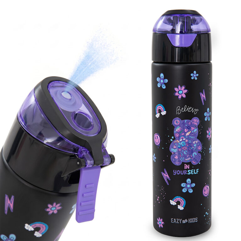 Eazy Kids - Insulated Stainless Steel Water Bottle w/Spray, Teddy 640ml - Black