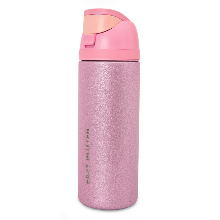 Eazy Kids - Glitter Stainless Steel Water Bottle 720ml – Double Wall Insulated, Spout Lid, Leakproof - Pink