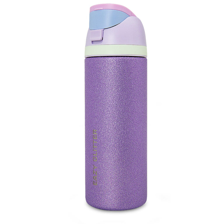 Eazy Kids - Glitter Stainless Steel Water Bottle 720ml – Double Wall Insulated, Spout Lid, Leakproof - Purple
