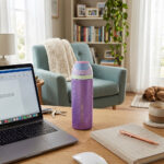 Eazy Kids – Glitter Stainless Steel Water Bottle 720ml – Double Wall Insulated, Spout Lid, Leakproof – Purple