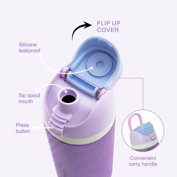 Eazy Kids – Glitter Stainless Steel Water Bottle 720ml – Double Wall Insulated, Spout Lid, Leakproof – Purple