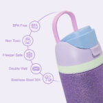 Eazy Kids – Glitter Stainless Steel Water Bottle 720ml – Double Wall Insulated, Spout Lid, Leakproof – Purple