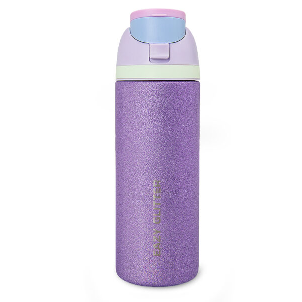 Eazy Kids – Glitter Stainless Steel Water Bottle 720ml – Double Wall Insulated, Spout Lid, Leakproof – Purple