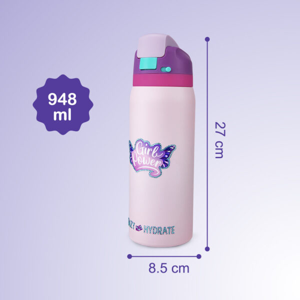 Eazy Kids – Stainless Steel Water Bottle Bling w/ Straw and Spout 948 mL Girl Power Bling