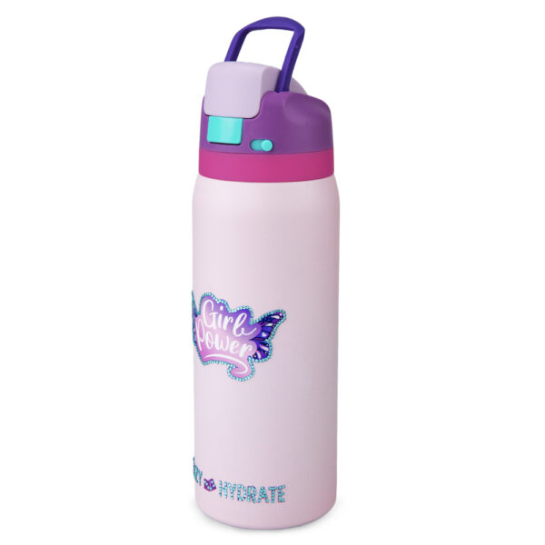 Eazy Kids – Stainless Steel Water Bottle Bling w/ Straw and Spout 948 mL Girl Power Bling