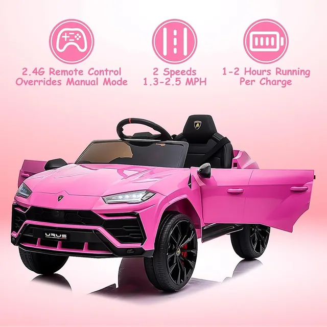Lamborghini Urus 12V Kids Electric Ride-On Car – Officially Licensed, Remote Control, Pink