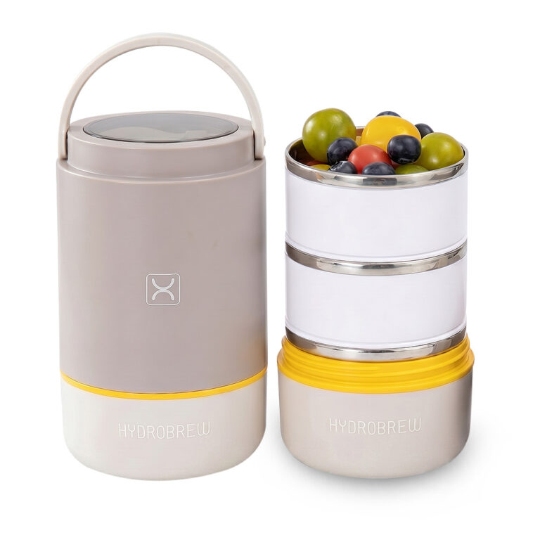 Hydrobrew - Triple Decker Stainless Steel Lunch Box w/ Spoon-Desert Sand