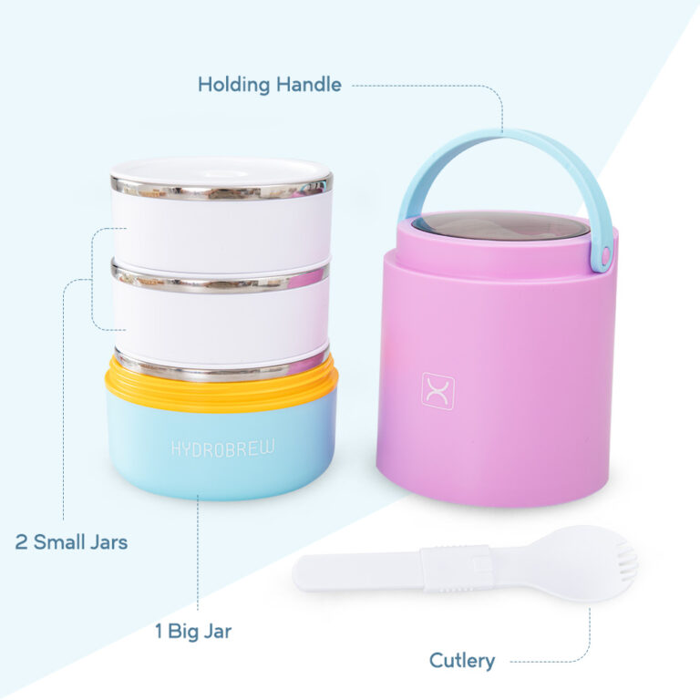 Hydrobrew - Triple Decker Stainless Steel Lunch Box w/ Spoon-Candy Cloud