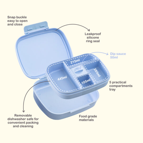 Hydrobrew – Smart Serve Bento Lunch Box 1100 ml, 5 compartment- Sky Mist