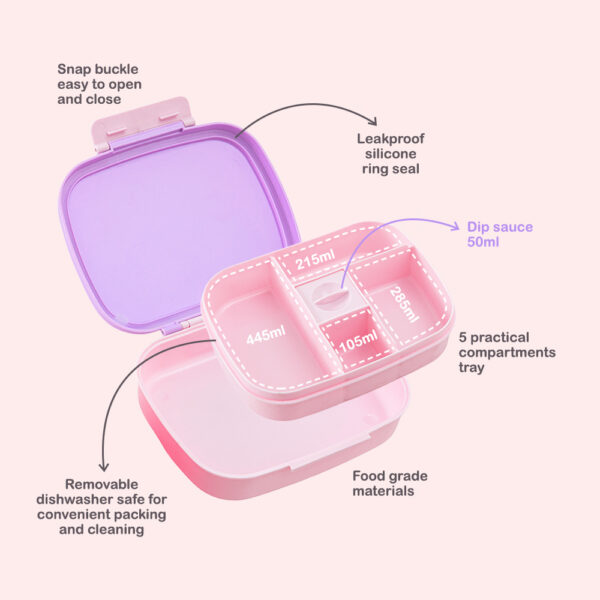 Hydrobrew – Smart Serve Bento Lunch Box 1100 ml, 5 compartment- Lilac Blush