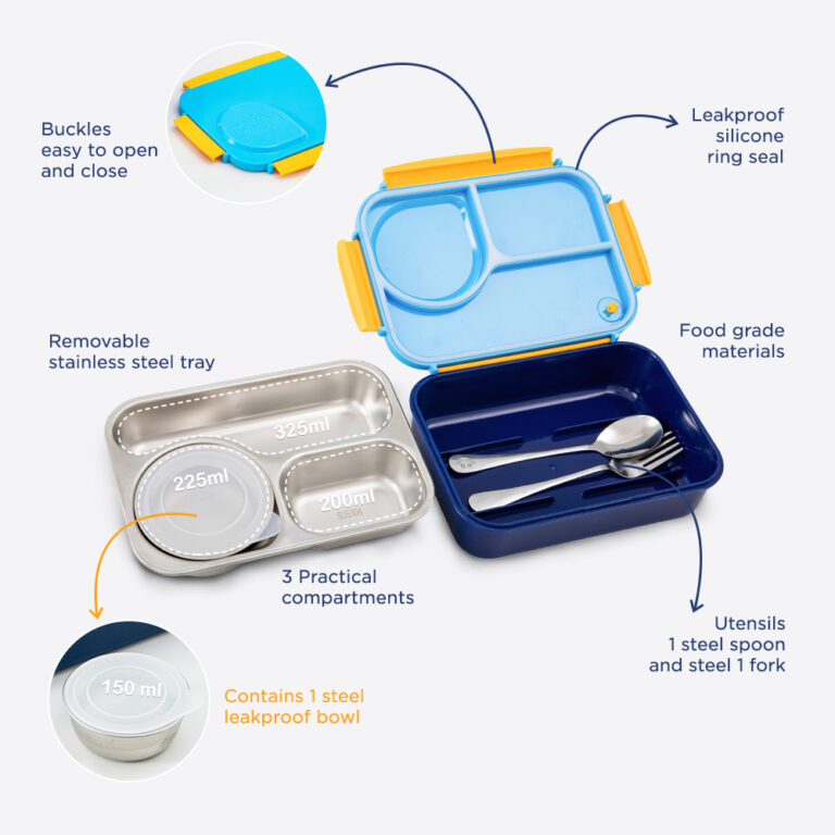 Hydrobrew - Steel Core Lunch Box 750ml + 150ml Food Jar w/ cutlery, Stainless Steel, Leakproof - OCEAN NAVY