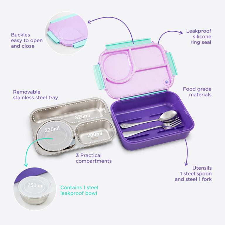 Hydrobrew - Steel Core Lunch Box 750ml + 150ml Food Jar w/ cutlery, Stainless Steel, Leakproof - BERRY CREAM