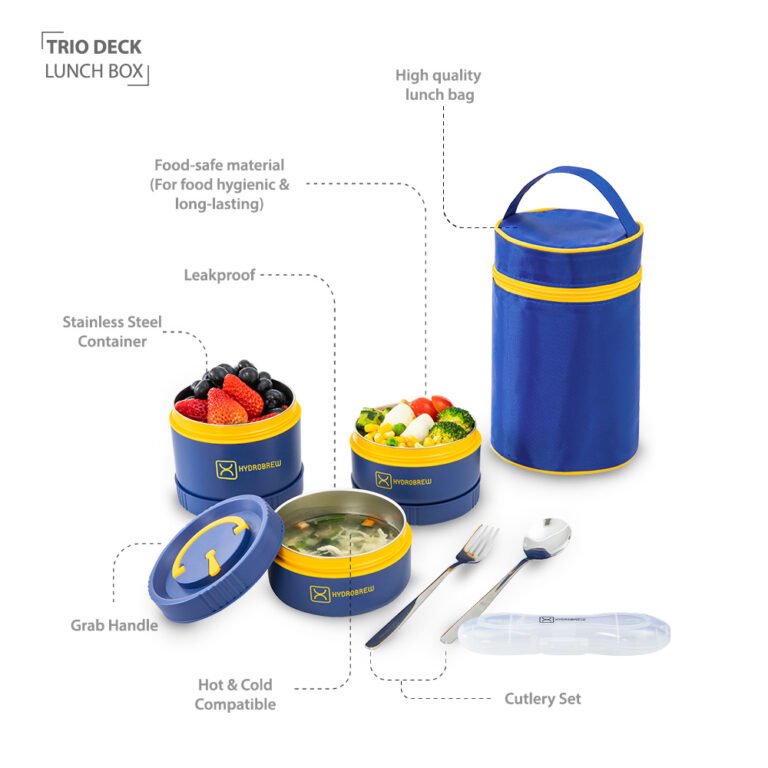 Hydrobrew -  Trio Deck Lunch Box w/ Lunch Bag and Cutlery - Majestic Blue