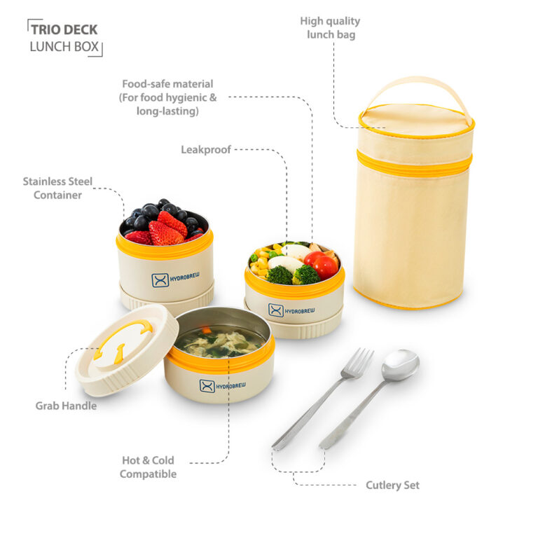 Hydrobrew - Trio Deck Lunch Box with Cutlery - Opal Cream