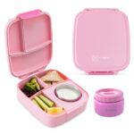 Hydrobrew – Mega Flex Bento Lunch Box 1864ml, Leakproof Lunch Container with Integrated 250ml Insulated Food Jar- Rose Silk