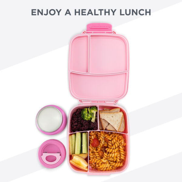 Hydrobrew – Mega Flex Bento Lunch Box 1864ml, Leakproof Lunch Container with Integrated 250ml Insulated Food Jar- Rose Silk