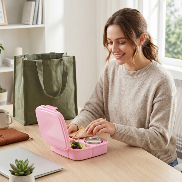 Hydrobrew – Mega Flex Bento Lunch Box 1864ml, Leakproof Lunch Container with Integrated 250ml Insulated Food Jar- Rose Silk