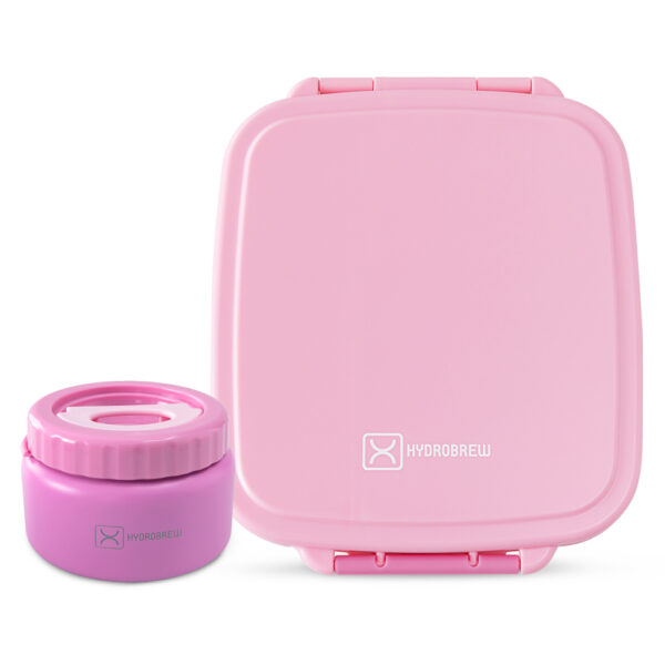 Hydrobrew – Mega Flex Bento Lunch Box 1864ml, Leakproof Lunch Container with Integrated 250ml Insulated Food Jar- Rose Silk