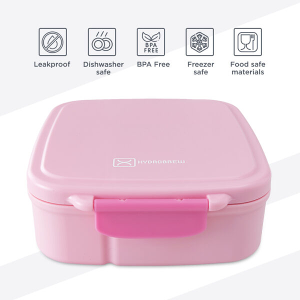 Hydrobrew – Mega Flex Bento Lunch Box 1864ml, Leakproof Lunch Container with Integrated 250ml Insulated Food Jar- Rose Silk