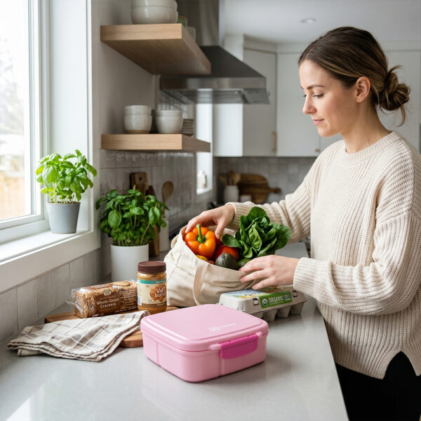 Hydrobrew – Mega Flex Bento Lunch Box 1864ml, Leakproof Lunch Container with Integrated 250ml Insulated Food Jar- Rose Silk