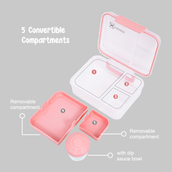 Hydrobrew – 3/4/5 Convertible 1650ml Bento Lunch Box – Blush Pink