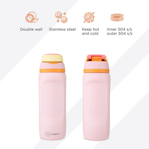 Hydrobrew – Sip Switch Stainless Steel Water Bottle – Pink Sorbet