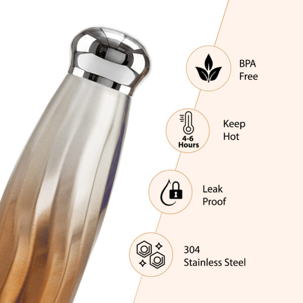 Hydrobrew – Double Wall Stainless Steel Water Bottle 420ml – Leakproof Insulated Bottle, Bronze Mist