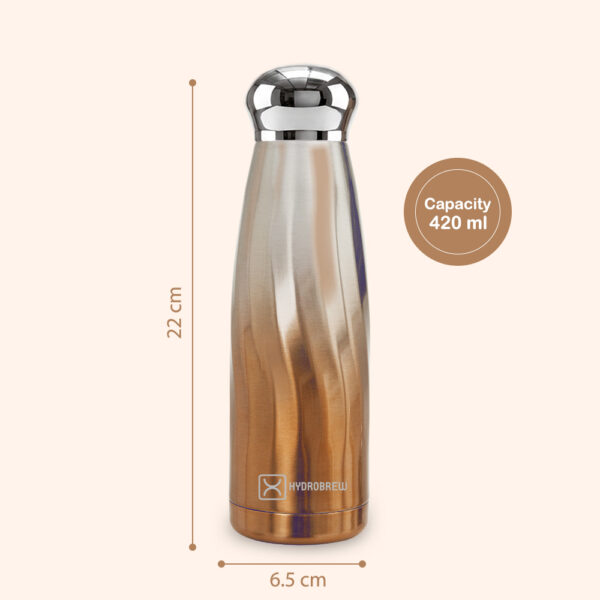 Hydrobrew – Double Wall Stainless Steel Water Bottle 420ml – Leakproof Insulated Bottle, Bronze Mist