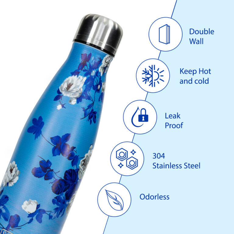 Hydrobrew -  Double wall Stainless Steel Water Bottle 500ML  - Azure Bloom