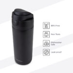 Hydrobrew – SipSwitch™ Insulated Water Bottle 720ml – Leakproof, Stainless Steel, Straw & Spout Lid -Carbon