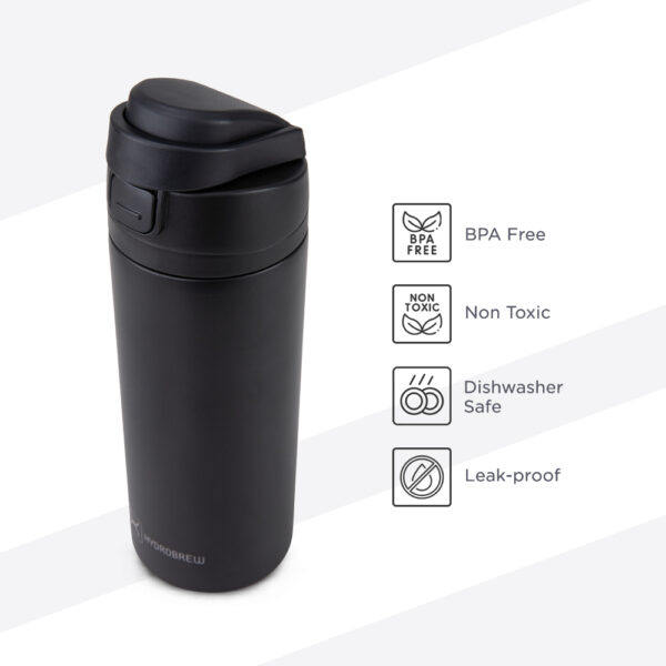 Hydrobrew – SipSwitch™ Insulated Water Bottle 720ml – Leakproof, Stainless Steel, Straw & Spout Lid -Carbon