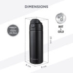Hydrobrew – SipSwitch™ Insulated Water Bottle 720ml – Leakproof, Stainless Steel, Straw & Spout Lid -Carbon