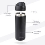 Hydrobrew – SipSwitch™ Insulated Water Bottle 720ml – Leakproof, Stainless Steel, Straw & Spout Lid -Carbon