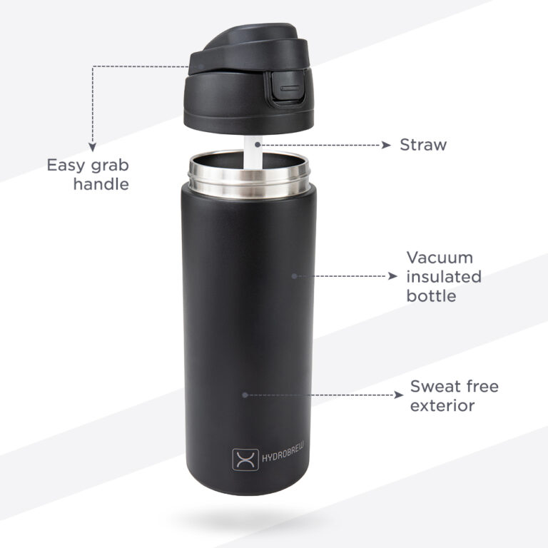 Hydrobrew - SipSwitch™ Insulated Water Bottle 720ml – Leakproof, Stainless Steel, Straw & Spout Lid -Carbon
