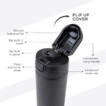 Hydrobrew – SipSwitch™ Insulated Water Bottle 720ml – Leakproof, Stainless Steel, Straw & Spout Lid -Carbon