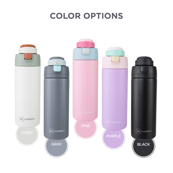 Hydrobrew – SipSwitch™ Insulated Water Bottle 720ml – Leakproof, Stainless Steel, Straw & Spout Lid -Carbon