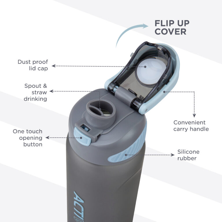 Hydrobrew - Sip Switch Tritan Water Bottle 1000ml Leakproof, BPA Free, Straw & Spout Lid- Graphite