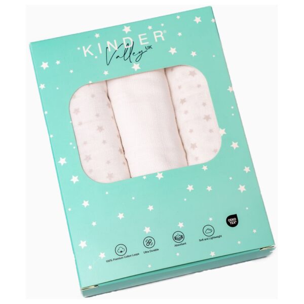 Kinder Valley – White 3 Pack Muslin Cloths
