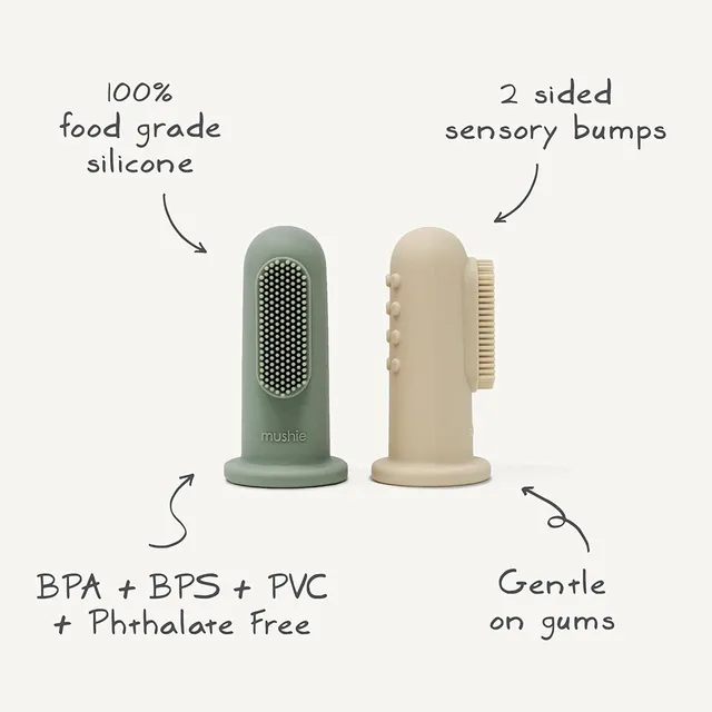 Mushie - Finger Toothbrush Cambridge Blue/Shifting Sand