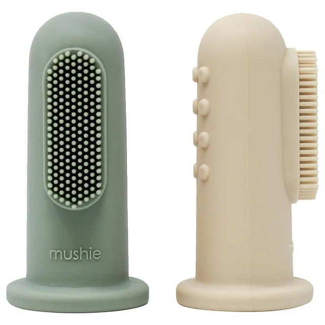 Mushie - Finger Toothbrush Cambridge Blue/Shifting Sand