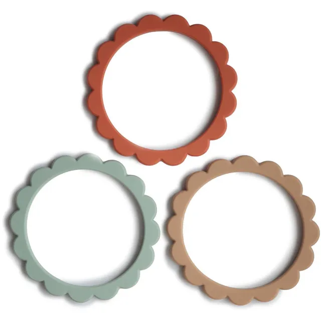 Mushie - Flower Bracelet 3-Pack Cambridge Blue/Clementine/Natural