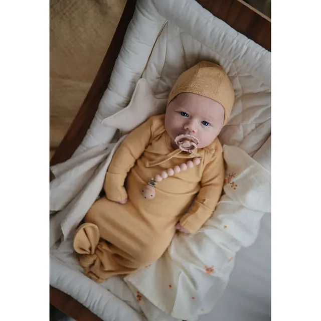 Mushie - Ribbed Baby Bonnet Mustard Melange