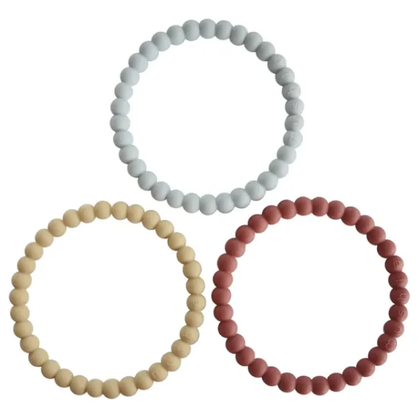 Mushie – Silicone Pearl Teether Bracelets Mellow/Terracotta/Periwinkle