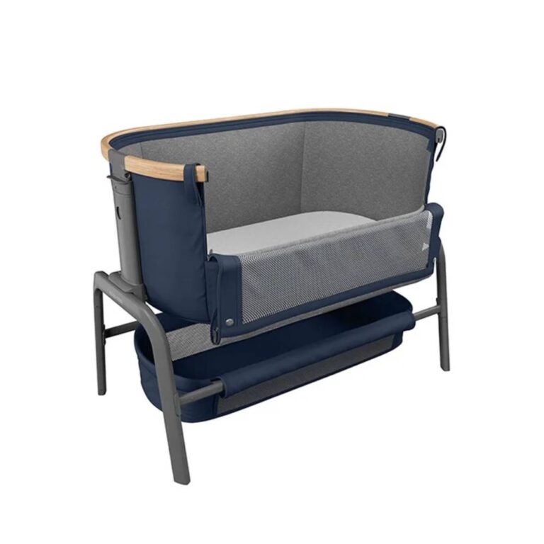 Maxi-Cosi Iora Co-Sleeper Essential Blue - Adjustable Height, Side Slide for Safe Co-Sleeping, Portable Design, 0-9 Months