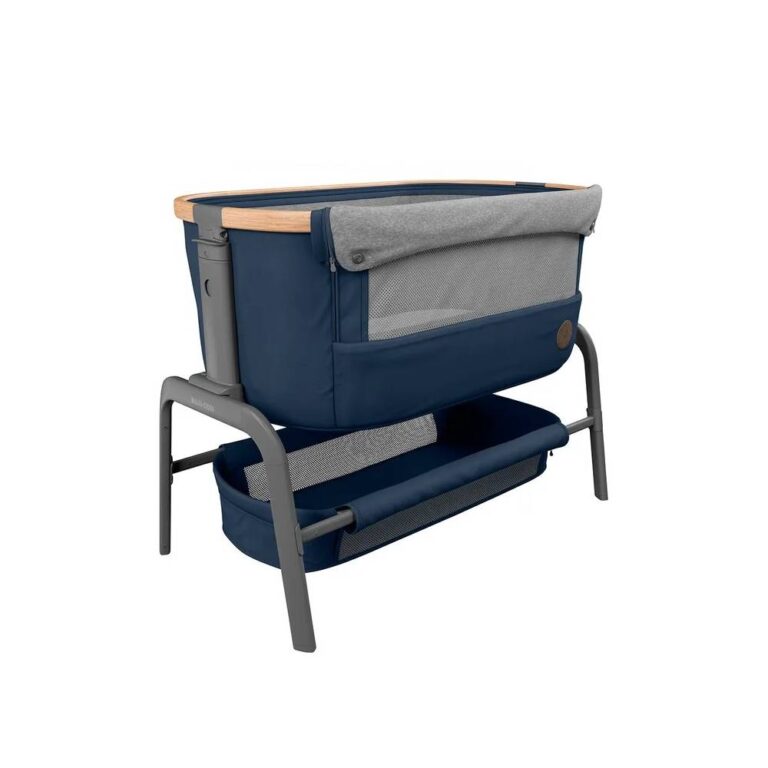 Maxi-Cosi Iora Co-Sleeper Essential Blue - Adjustable Height, Side Slide for Safe Co-Sleeping, Portable Design, 0-9 Months