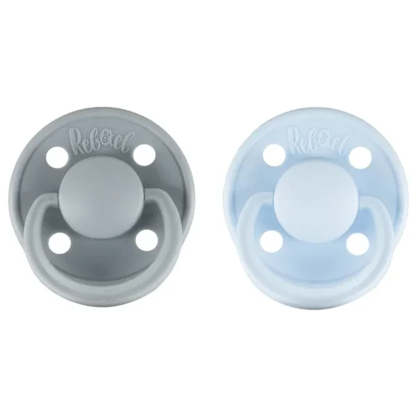 Rebael – Mono Natural Rubber Round Pacifier Size 2 – Baby 6M+ 2-pack – Pewter Tiny Sky
