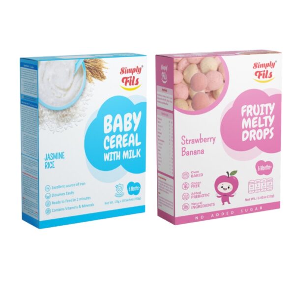 Simply Fils – Baby Cereal with Milk Jasmine Rice + Fruity Melty Drops -Strawberry Banana
