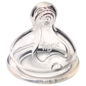Tigex – Transition+ Wide Neck Silicone Teats 6m+ – Pack of 2 – Clear